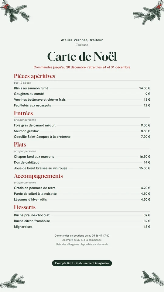 La même carte au format story 1080 × 1920, noms et prix.